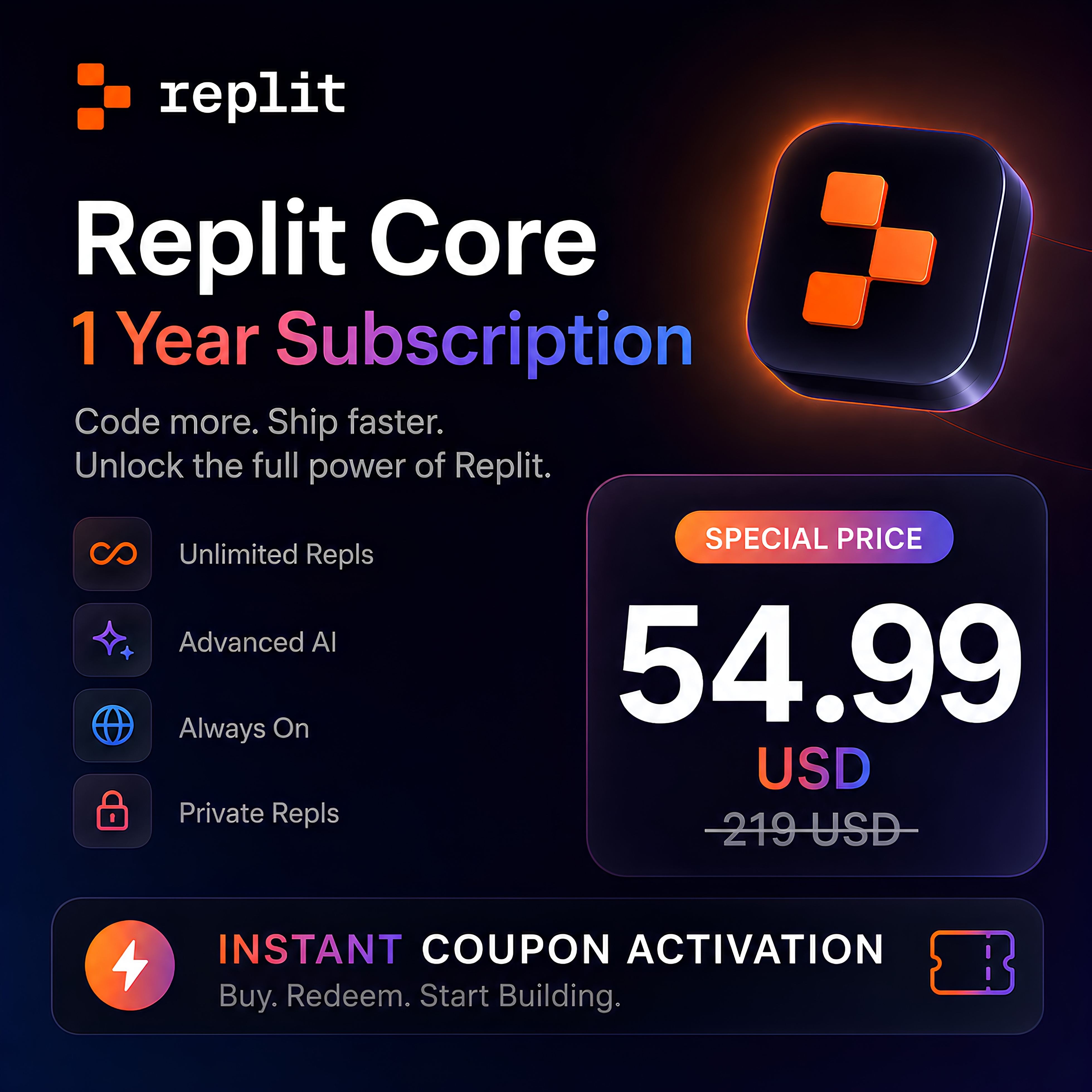 Replit Core – 1 Year Subscription | Activated on Your Account